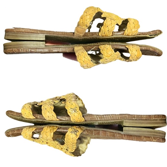 Elegant Brown & Yellow Slide Sandals with Textured Design - Picture 2 of 7